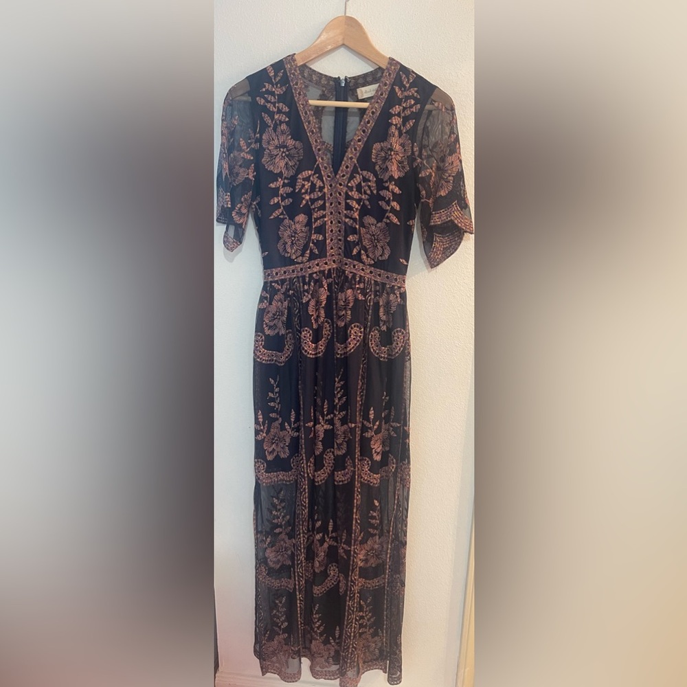 Altar'd State Catania Lace Mesh Embroidered Bohemian Maxi Dress Women's size S - Picture 2 of 12